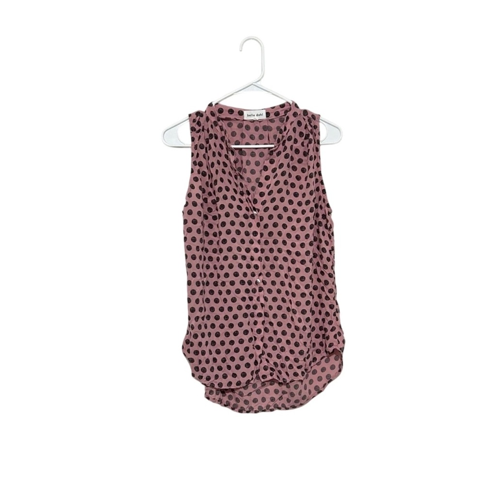 Bella Dahl Pink Black Polka Dot Sleeveless‎ Blouse Size Medium